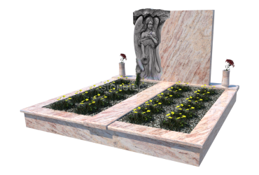 Dvojhrob zo žuly Shiwakashi s pomníkom v tvare anjela